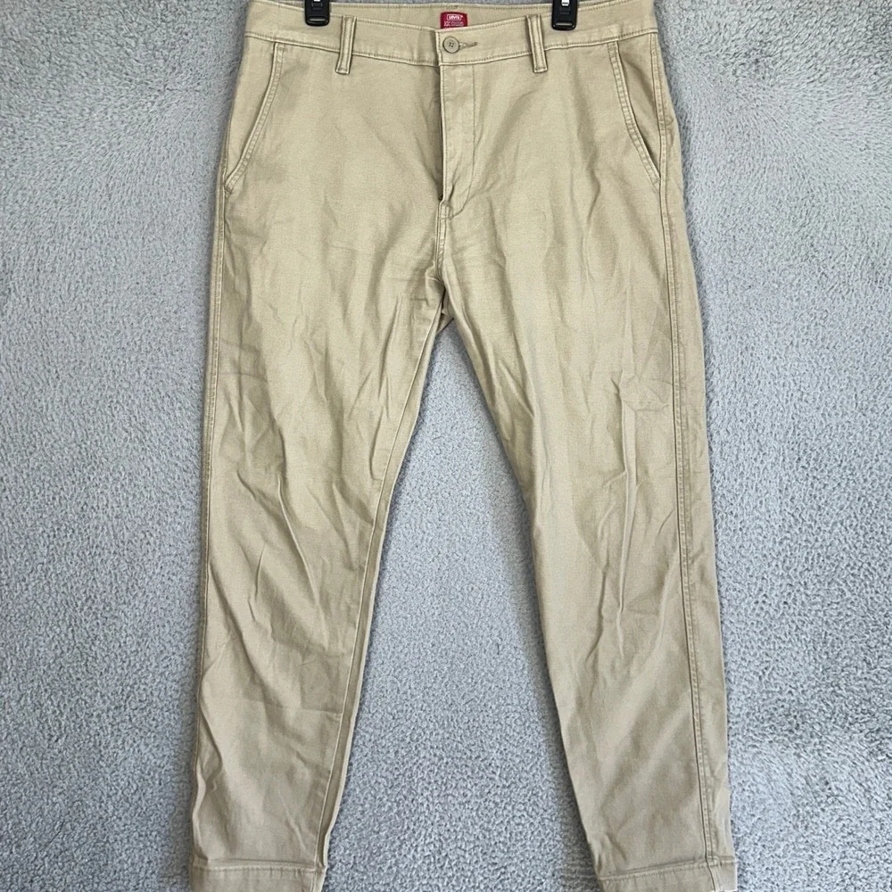 Levis XX Chino Pants Mens 34X32 Tan Khakis Standard Taper Flat Front Stretch EUC
